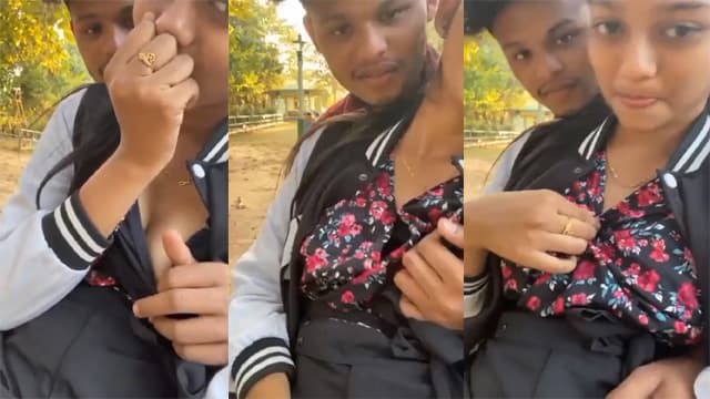 Sweet School Babe – Boobs Outdoor Play With BF MMS