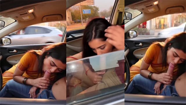 Indian Girl Giving Sloppy Blowjob In Car With BF Dick Mms